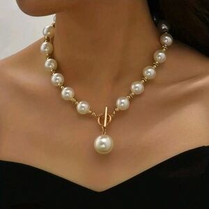 1pc Faux Pearl Necklace And Earrings Jewelry Set, Suitable For Special Occasions